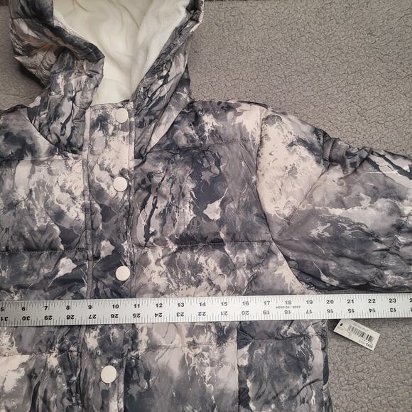 Amazon Essentials Jacket Medium Black White Marble Hooded Puffer Coat Zip NEW - Picture 8 of 11